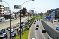 Peru Lima aerial and panoramic view of the Javier Prado highway with a lot of traffic