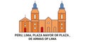 Peru, Lima, Plaza Mayor Or Plaza , De Armas Of Lima travel landmark vector illustration