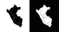 Peru Map with Administrative Divisions - Black and White Vector Royalty Free Stock Photo