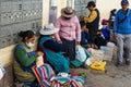 Peruvian people in traditional clothes near Cusco, Peru Royalty Free Stock Photo