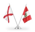 Peru and Northern Ireland table flags isolated on white 3D rendering