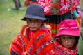 Peru - October 13, 2018: Two peruvian kids in festive outfits