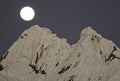 Peru panoramic view of the Andes mountain range with full moon photo koky.snowy place ,paradise landscape Royalty Free Stock Photo