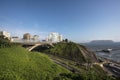 PERU Panoramic view of the Villena Rey Bridge of the Miraflores district with luxurious apartments and Pacific Ocean Royalty Free Stock Photo