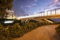 PERU Panoramic view of the Villena Rey Bridge of the Miraflores district with luxurious apartments and Pacific Ocean at night Royalty Free Stock Photo