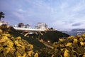 PERU Panoramic view of the Villena Rey Bridge of the Miraflores district with luxurious apartments and Pacific Ocean at night Royalty Free Stock Photo