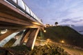 PERU Panoramic view of the Villena Rey Bridge of the Miraflores district with luxurious apartments and Pacific Ocean at night Royalty Free Stock Photo