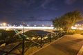 PERU Panoramic view of the Villena Rey Bridge of the Miraflores district with luxurious apartments and Pacific Ocean at night Royalty Free Stock Photo