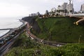 PERU Panoramic view of the Villena Rey Bridge of the Miraflores district with luxurious apartments and Pacific Ocean at night Royalty Free Stock Photo