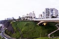 PERU Panoramic view of the Villena Rey Bridge of the Miraflores district with luxurious apartments and Pacific Ocean at night Royalty Free Stock Photo