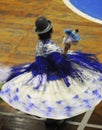 Peru woman dancing with her typical colorful clothes during a musical show at La Vigen de la Candelaria carnival