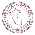 Peru round rubber stamp with country map.