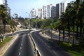 PERU highway with its skyscrapers remains completely empty without people and cars during the quarantine decreed to Royalty Free Stock Photo