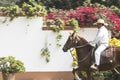 Peru traditional paso horses with chalan with their typical clothes on a hacienda farm