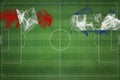 Peru vs El Salvador Soccer Match, national colors, national flags, soccer field, football game, Copy space