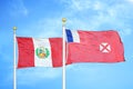 Peru and Wallis and Futuna two flags on flagpoles and blue sky