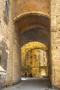 Perugia, Italy - Medieval arch forming a gate to the old town quarter from the aqueduct valley and Via dell Aquedotto and Via