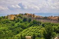 Perugia, Italy - Panoramic view of the Perugia historic quarter with medieval houses and defense walls and surrounding Umbria