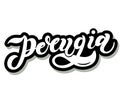 Perugia The name of the Italian city in the region of Umbria. Hand drawn lettering