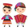 Peruvian boy and girl in national costume and hat. Cartoon children in traditional dress isolated on white background. Vector Royalty Free Stock Photo