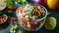 Peruvian ceviche with fresh fish, lime, red onion, cilantro, in a glass bowl. Royalty Free Stock Photo