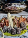 Peruvian corn in a small town farmers` market Royalty Free Stock Photo