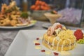 Peruvian Food: Causa rellena de atun. Tuna causa rellena. Traditional peruvian dish from yellow potato, tuna, avocado on white Royalty Free Stock Photo