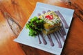 Peruvian Food: Causa Rellena, A smashed popatoes filled with crab meal Royalty Free Stock Photo