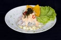 Peruvian food: Fish ceviche in rocoto cream.