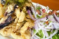 Peruvian food: fried fish (chicharron). combined with seafood Royalty Free Stock Photo