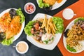 Peruvian food, seafood, french fries and sauces Royalty Free Stock Photo