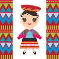 Peruvian girl in national costume and hat. Cartoon children in traditional dress Indigenous peoples of the Americas. Triangle and Royalty Free Stock Photo