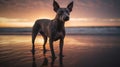 Peruvian Hairless Dog\'s Sunset Stroll on the Pacific Beach