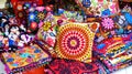 Peruvian handicraft: pillows and dolls in Indian market, Lima, Peru Royalty Free Stock Photo