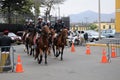 Peruvian horse police near the Government palace on the Plaza de Armas in Lima.