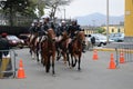 Peruvian horse police near the Government palace on the Plaza de Armas in Lima.
