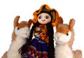 Peruvian Indian doll and llamas Royalty Free Stock Photo