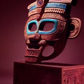 Peruvian Mayan Mask on stand in studio. Multi color. Studio Backdrop.