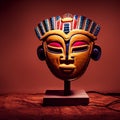 Peruvian Mayan Mask on stand in studio. Multi color. Studio Backdrop.