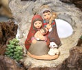 Peruvian nativity scene with the Holy Family in painted pottery