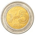 5 Peruvian nuevo sol coin