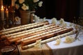 peruvian quena flutes arranged on a table