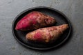 Peruvian raw sweet potatoes camote batata. Top view Royalty Free Stock Photo