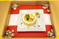 Peruvian recipe for causa limeÃÂ±a on Peruvian flag Royalty Free Stock Photo