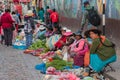 Peruvian street market, old woman selling vegetables and fruits Royalty Free Stock Photo