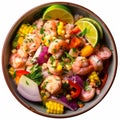 Peruvian-style mixto ceviche with assorted seafood marinated in citrus juices with onions, cilantro and rocoto peppers Royalty Free Stock Photo