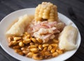 Peruvian traditional dish.fish ceviche with yuka and corn Royalty Free Stock Photo