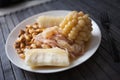 Peruvian traditional dish.fish ceviche with yuka and corn Royalty Free Stock Photo