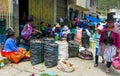 Peruvian traditionaly dressed women at market Royalty Free Stock Photo