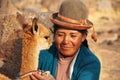 Peruvian Woman with her vicugna Royalty Free Stock Photo